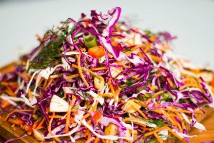 Coleslaw - white and red cabbage, carrots, apple, capsicum, shallots, toasted pinenuts, dill, whole egg mayonnaise salad platter
