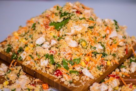 Quinoa, chick peas, carrots, shallots, parsley, Moroccan spice, preserved lemon, vinaigrette salad - individual